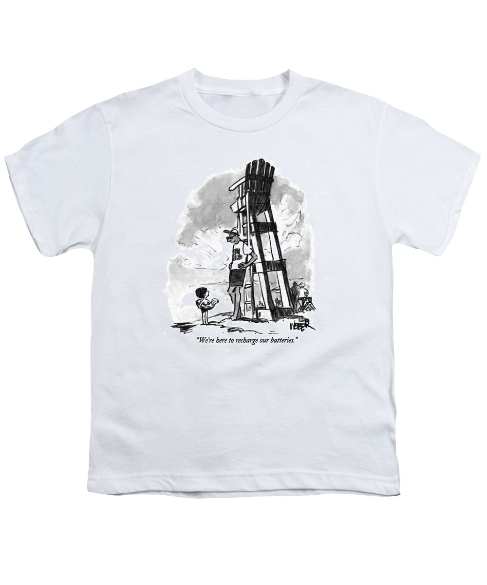 
Leisure Youth T-Shirt featuring the drawing We're Here To Recharge Our Batteries by Robert Weber
