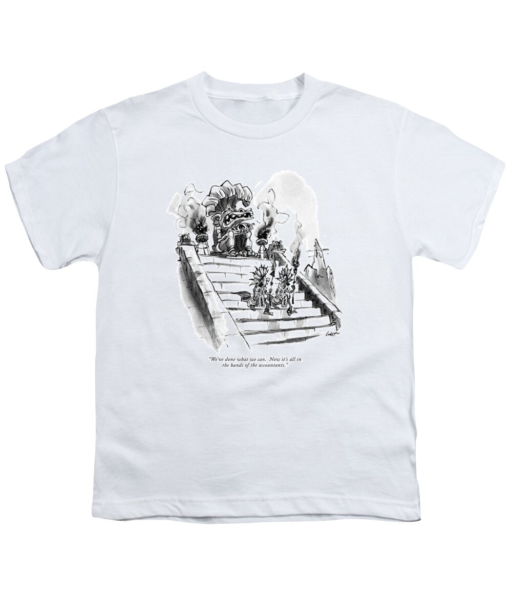 

 One Witch-doctor To Another As They Leave The Scene Of Some Ritual. Business Youth T-Shirt featuring the drawing We've Done What We Can. Now It's All by Lee Lorenz