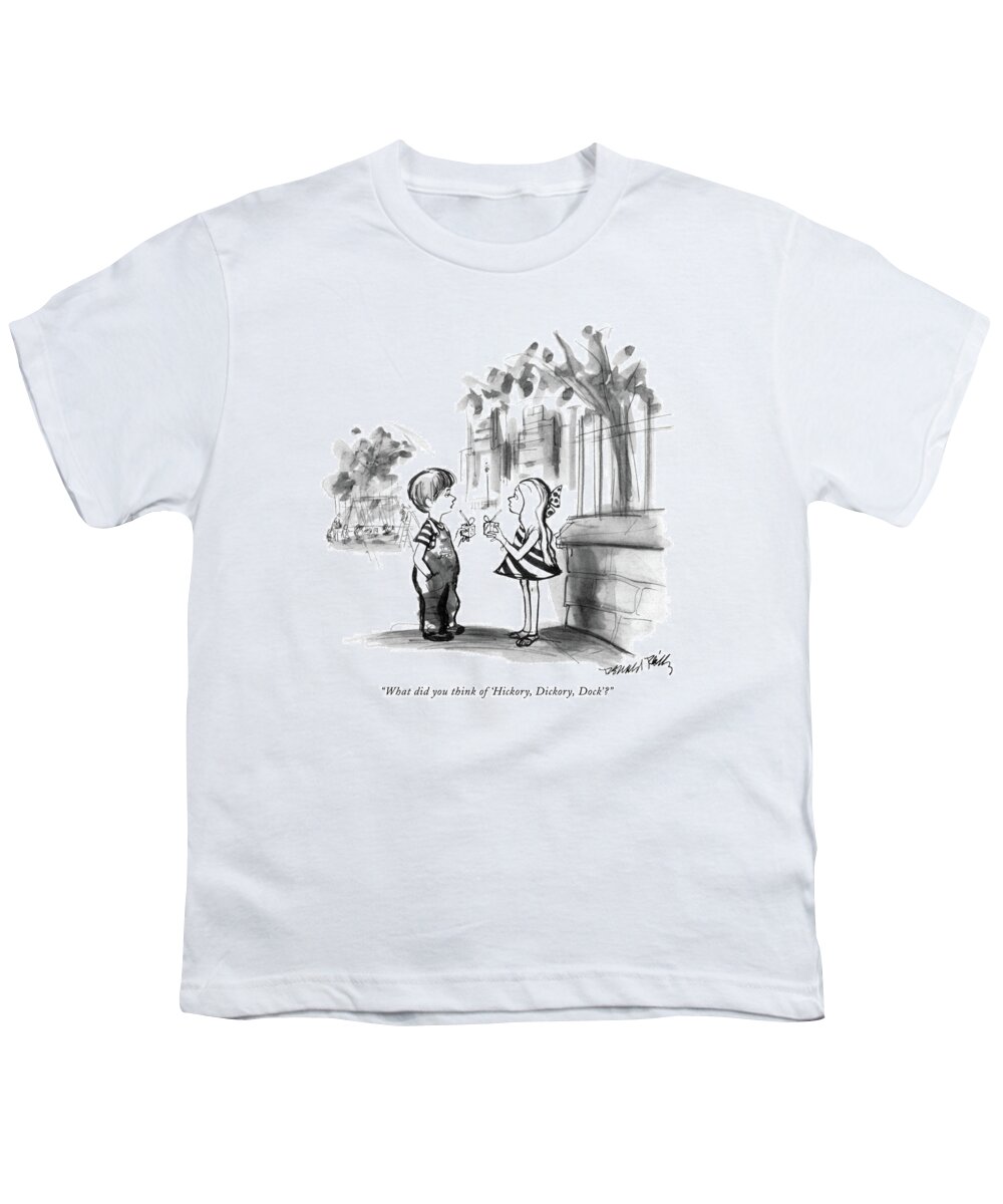 
 (little Boy To Little Girl On Playground.) Fictional Characters Youth T-Shirt featuring the drawing What Did You Think Of 'hickory by Donald Reilly