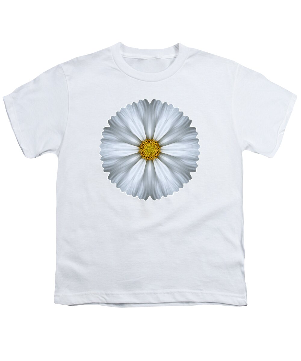 Flower Youth T-Shirt featuring the photograph White Cosmos I Flower Mandala White by David J Bookbinder