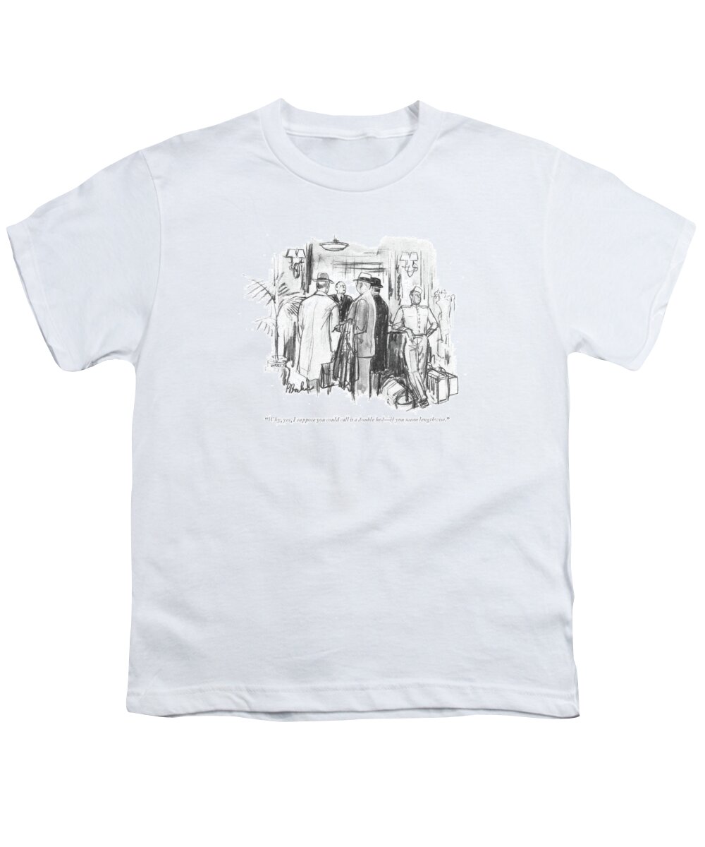 113739 Pba Perry Barlow Hotel Registry. Bed Beds Check-in Hotel Hotels Manager Managers Motel Motels Registry Room Rooms Size Sizes Vacancy Youth T-Shirt featuring the drawing Why, Yes, I Suppose You Could Call It A Double by Perry Barlow