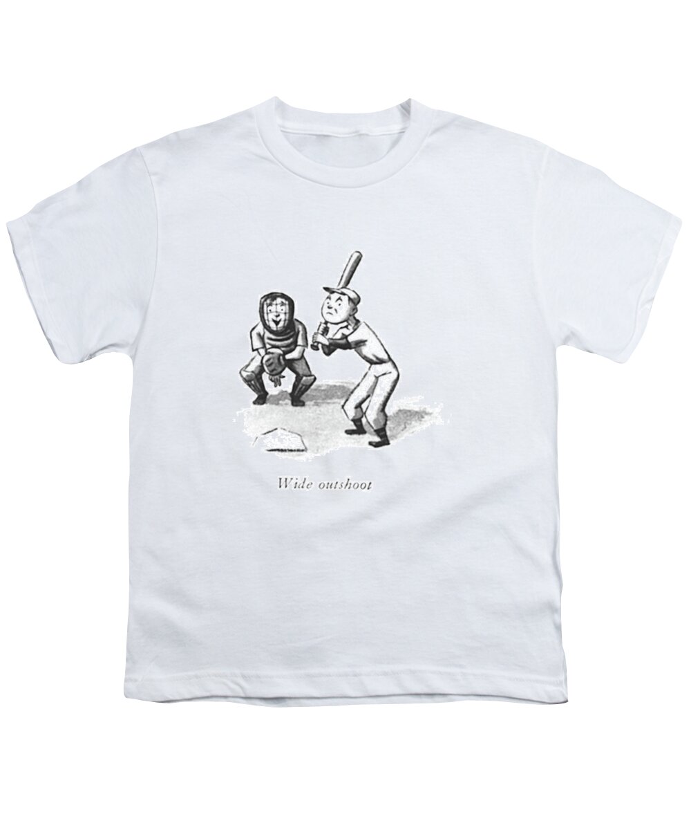 117774 Wst William Steig Wide Outshoot 
 Kids Playing Baseball. Ace Athletes Athletics Baseball Cleanup Fry Kids Mile National Out Pastime Pitcher Players Playing Small Sport Sports Talking Wide 148305 Youth T-Shirt featuring the drawing Wide Outshoot by William Steig