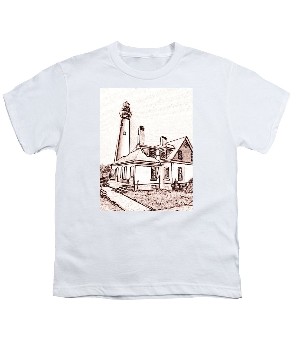  Youth T-Shirt featuring the photograph Wind Point Lighthouse drawing mode 1 by Daniel Thompson