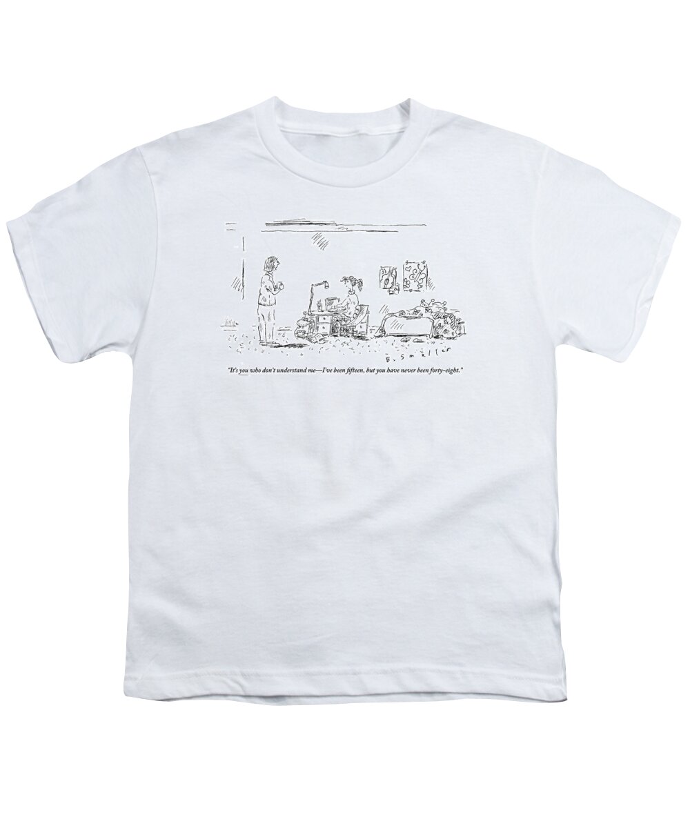 Understanding Youth T-Shirt featuring the drawing Woman Holding A Mug Stands Speaking by Barbara Smaller