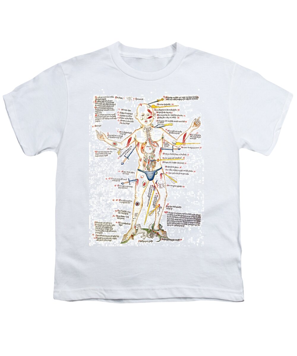 Science Youth T-Shirt featuring the photograph Wound Man, 1420s by Wellcome Images