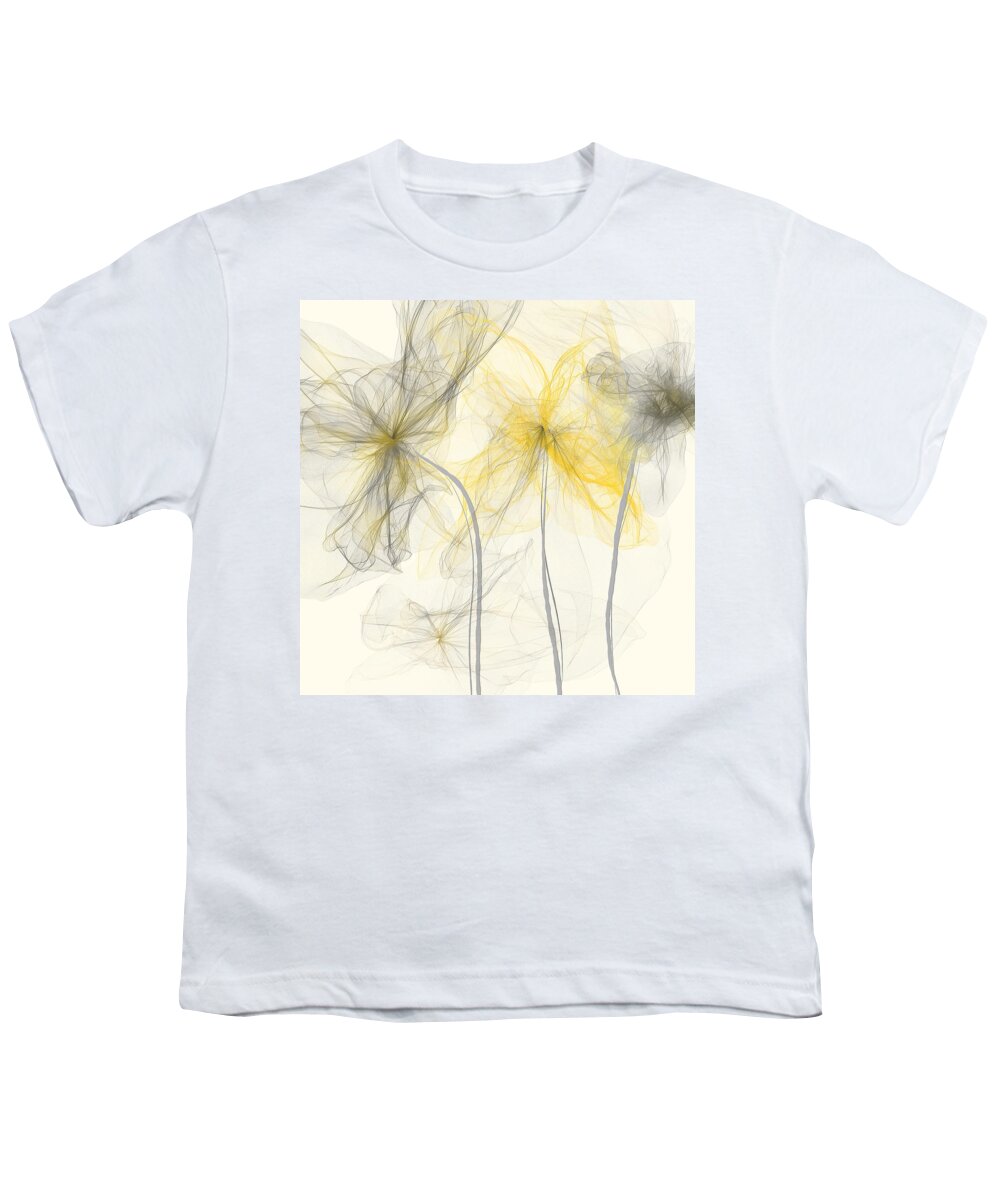 Yellow Youth T-Shirt featuring the painting Yellow And Gray Flowers Impressionist by Lourry Legarde