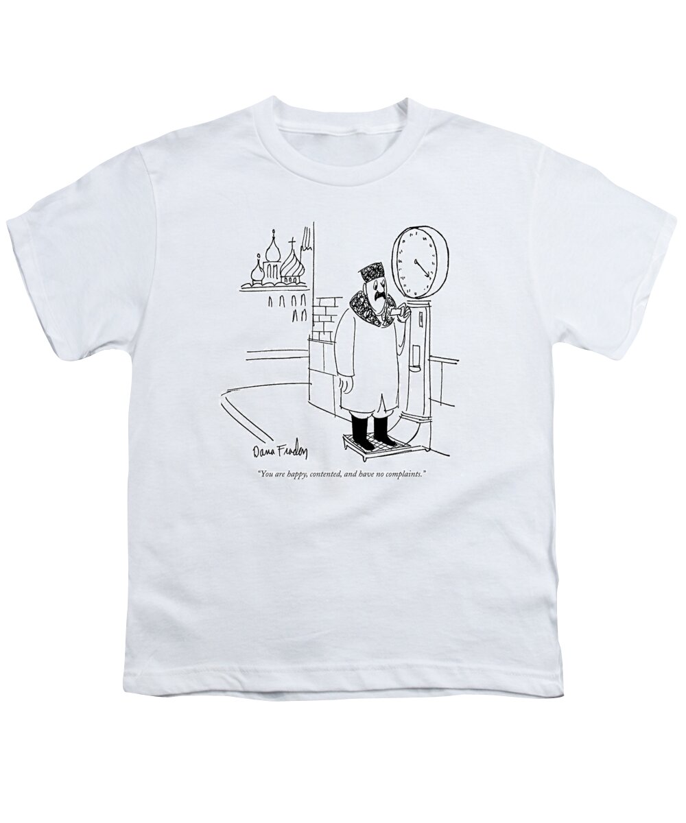 
(russian Reading Fortune Card From Weighing Scales.) Regional Youth T-Shirt featuring the drawing You Are Happy by Dana Fradon