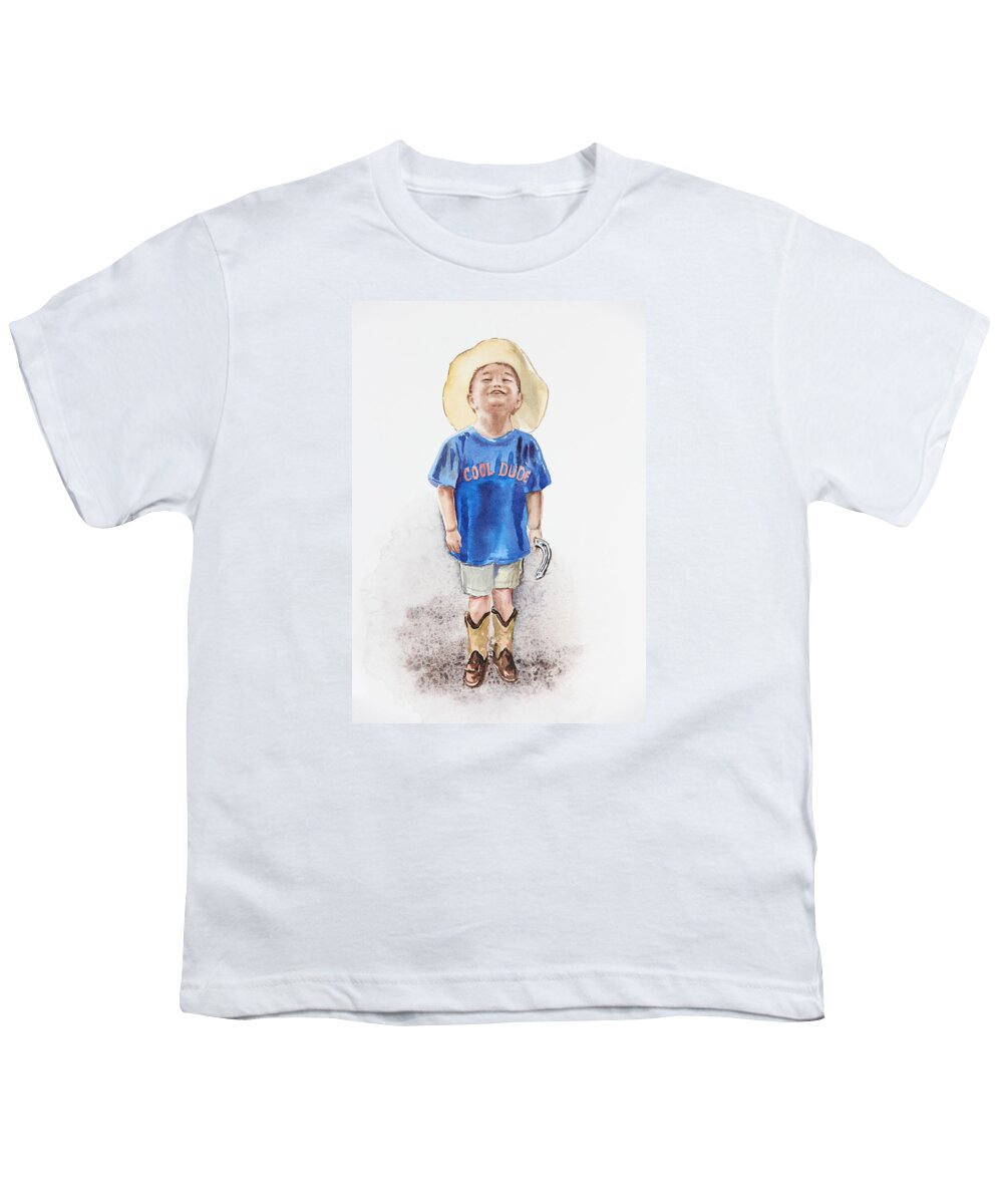 Boy Youth T-Shirt featuring the painting Young Cowboy by Irina Sztukowski