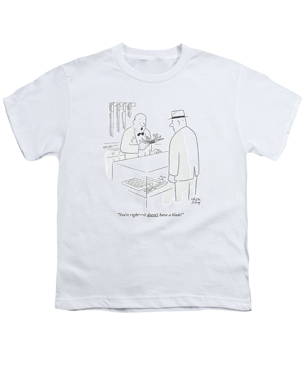 Stores Youth T-Shirt featuring the drawing You're Right - It Doesn't Have A Blade! by Chon Day