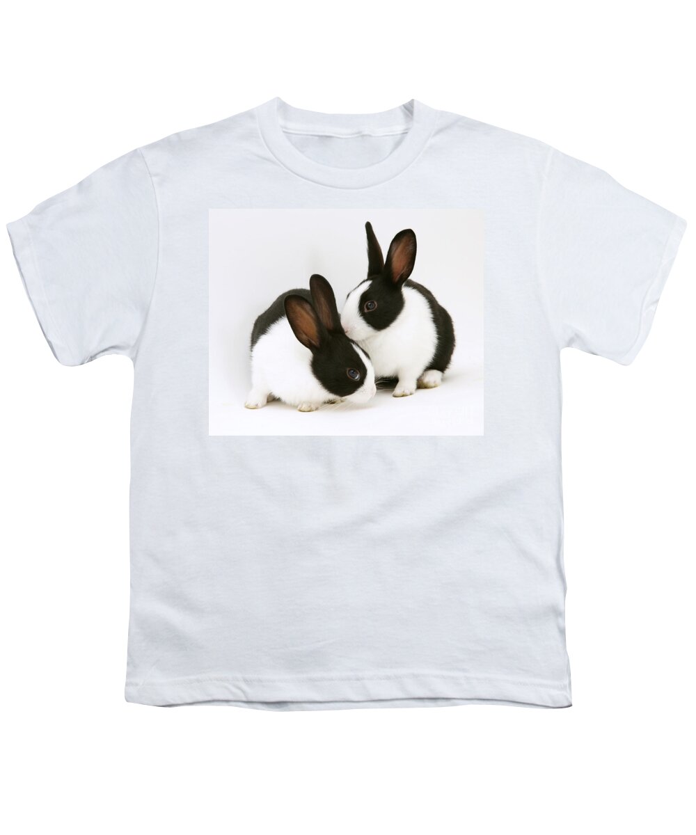 Black-and-white Dutch Rabbit Youth T-Shirt featuring the photograph Baby Black-and-white Dutch Rabbits #1 by Jane Burton