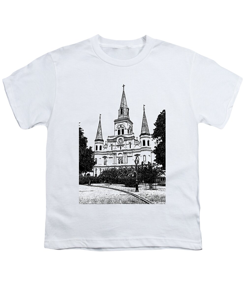 New Youth T-Shirt featuring the digital art St Louis Cathedral Jackson Square French Quarter New Orleans Stamp Digital Art #1 by Shawn O'Brien