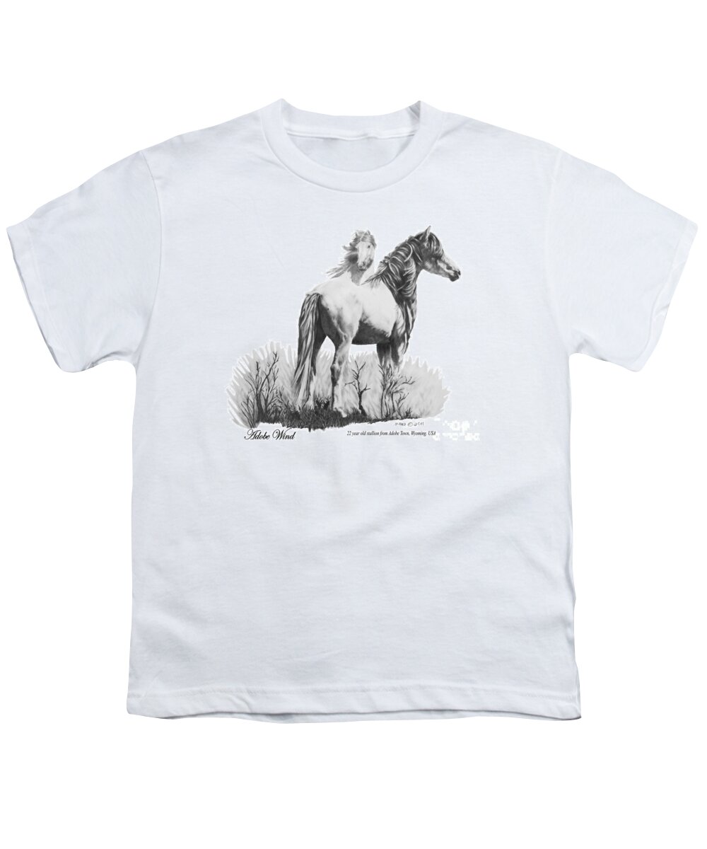 Graphite Youth T-Shirt featuring the drawing Adobe Wind by Marianne NANA Betts