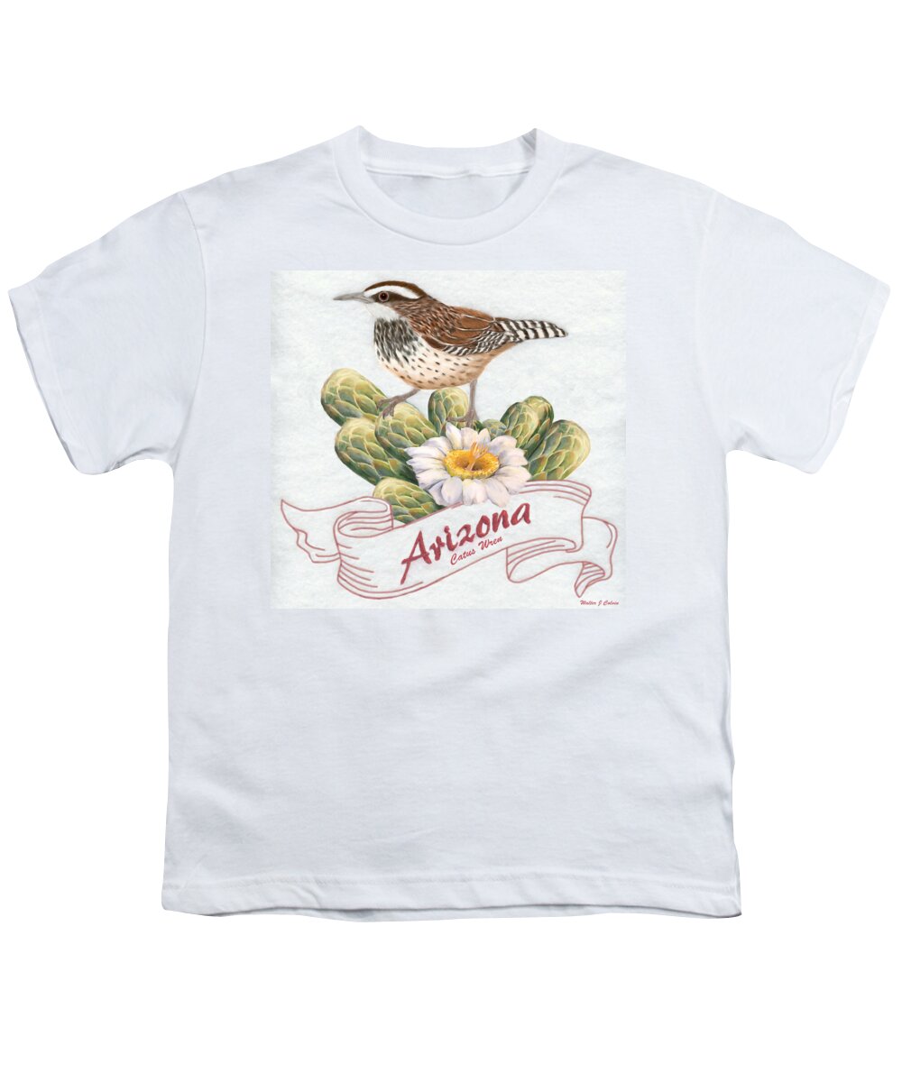 Arizona State Bird Youth T-Shirt featuring the digital art Arizona State Bird Cactus Wren by Walter Colvin