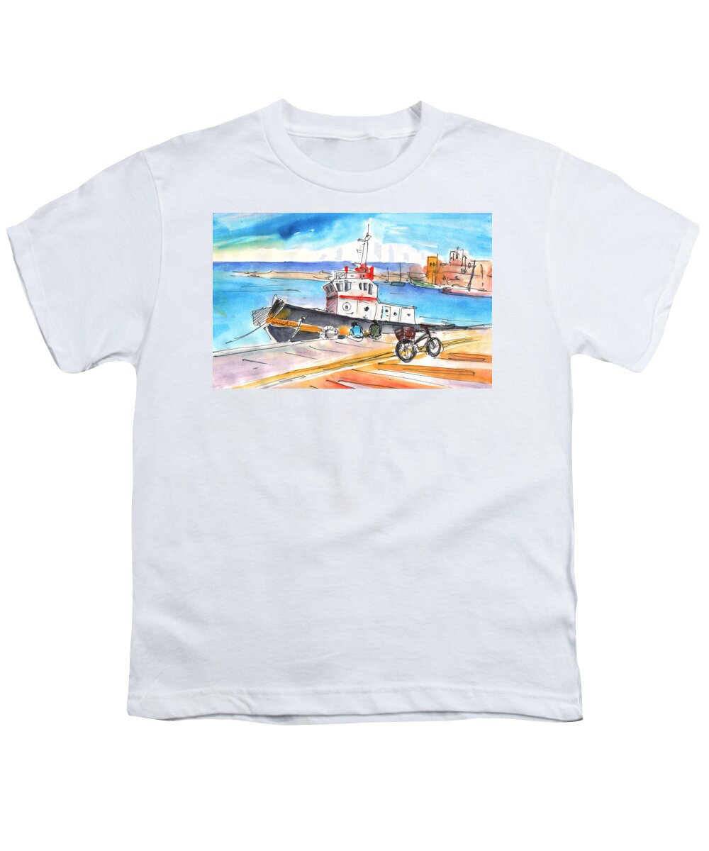 Travel Art Youth T-Shirt featuring the painting Boat in Heraklion by Miki De Goodaboom