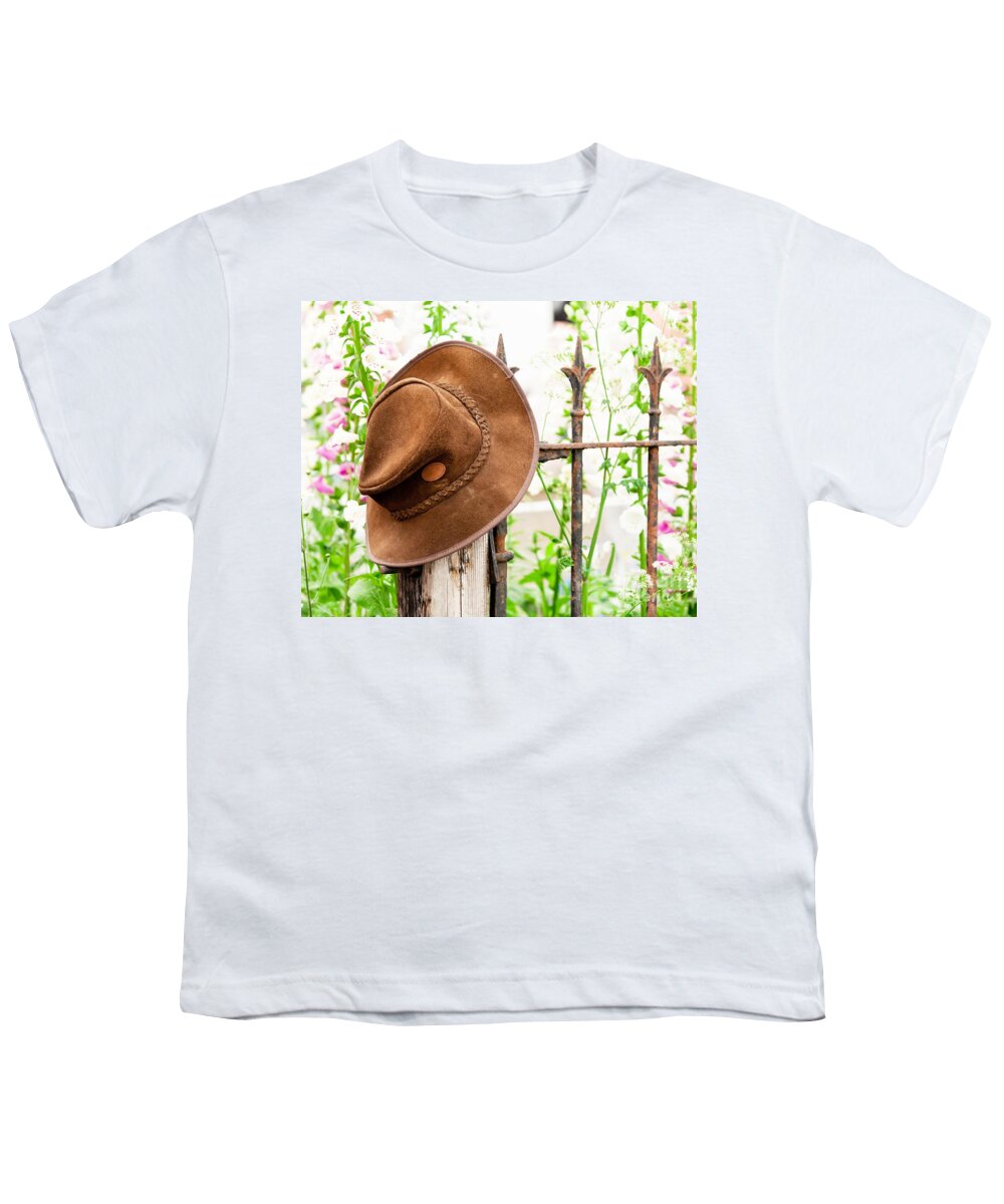 Garden Youth T-Shirt featuring the photograph Bush hat on railing by Simon Bratt
