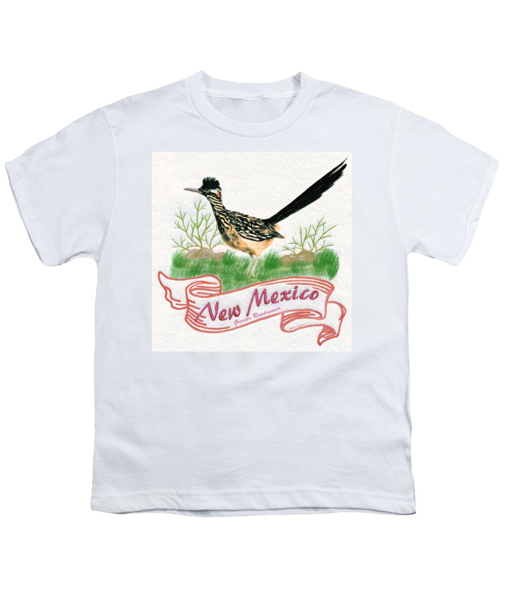 New Mexice State Bird The Greater Roadrunner Youth T-Shirt featuring the digital art New Mexico State Bird the Greater Roadrunner by Walter Colvin
