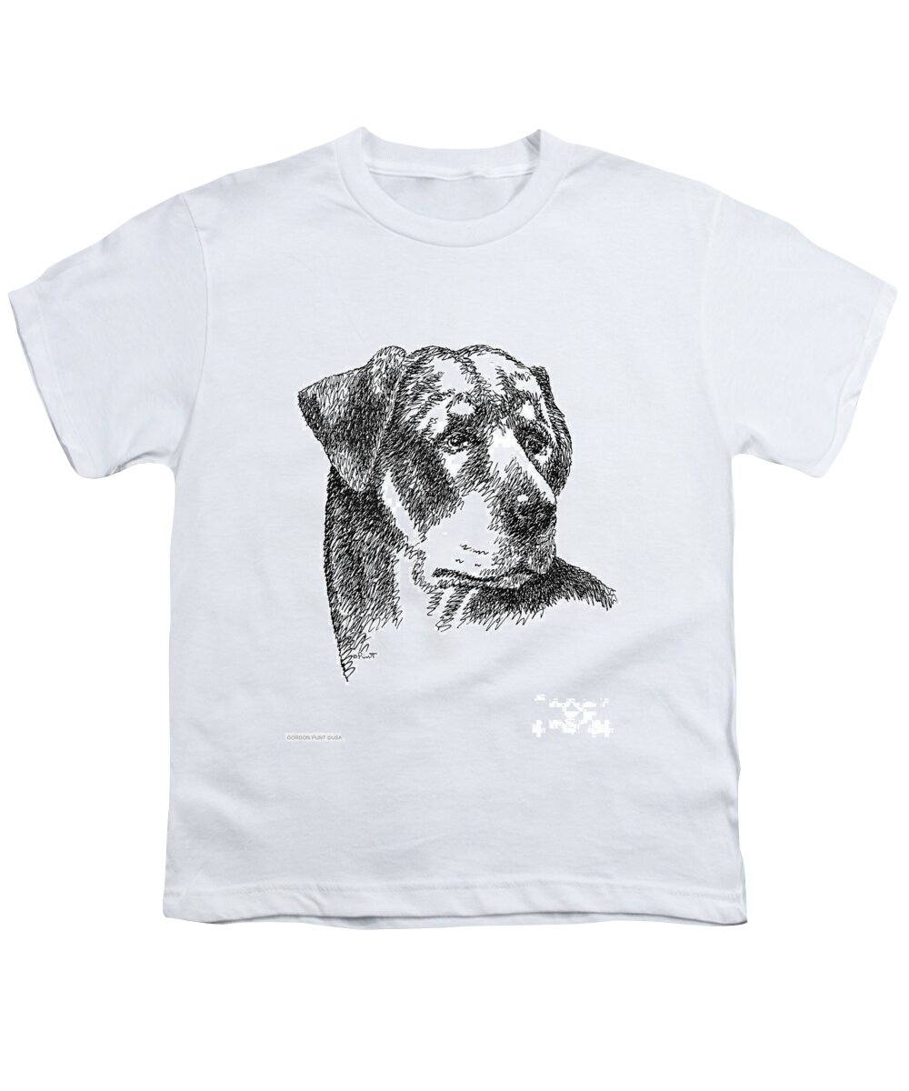 Rottweiler Youth T-Shirt featuring the drawing Rottweiler-Drawing by Gordon Punt