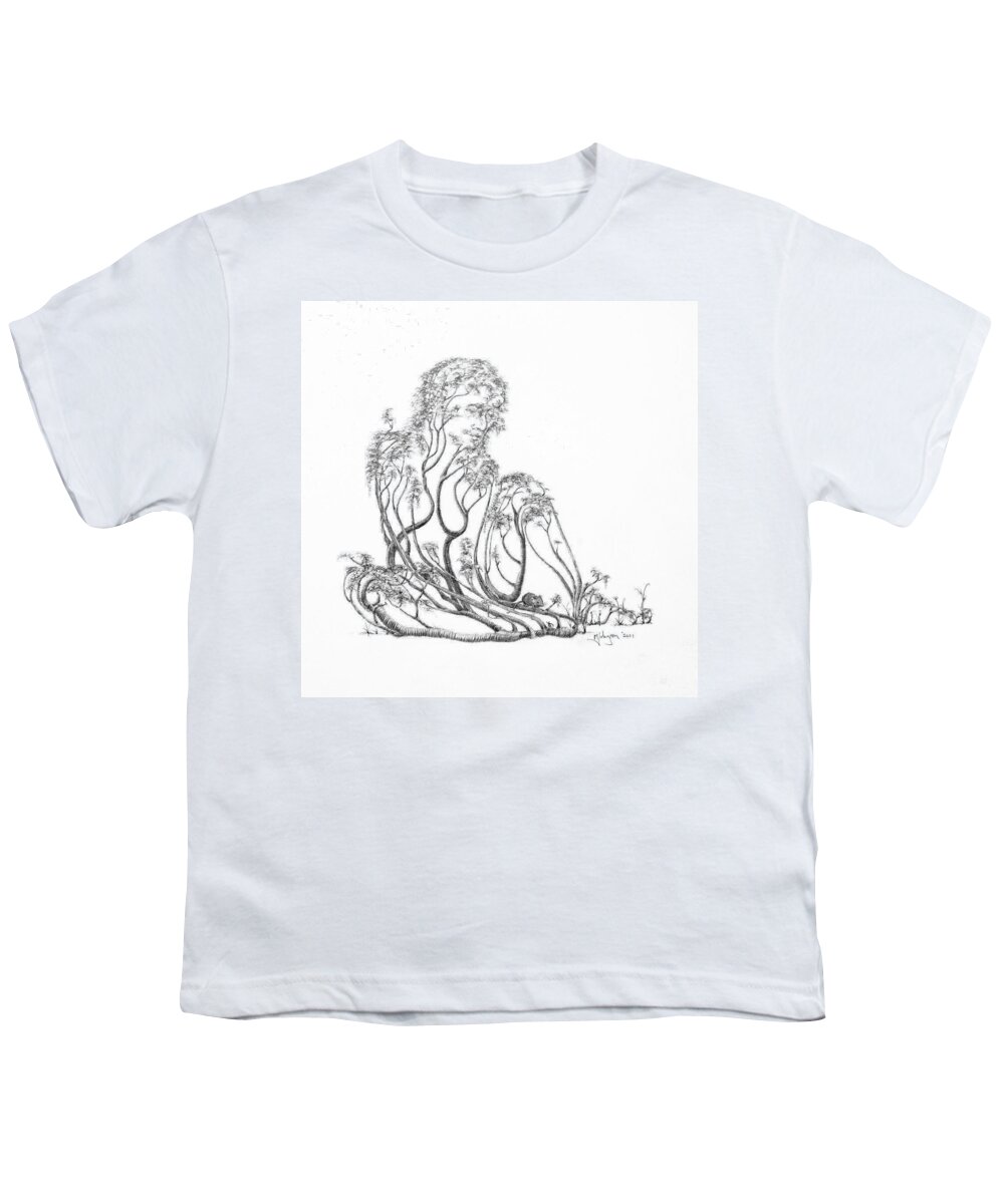 Tree Dancer Youth T-Shirt featuring the drawing A Little Visit by Mark Johnson