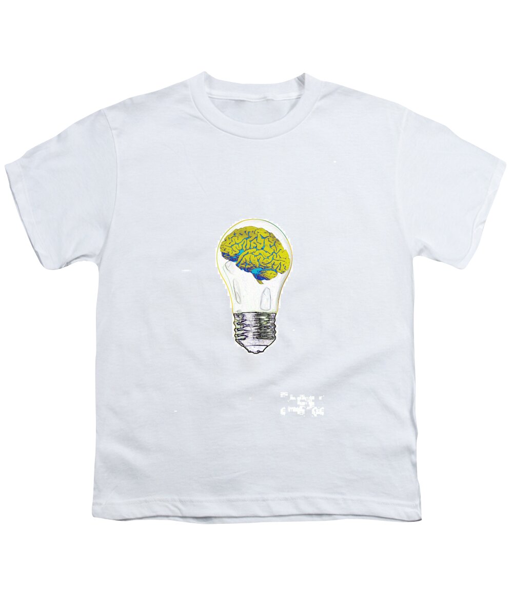 Light Bulb Youth T-Shirt featuring the photograph Brain In Lightbulb, Illustration #1 by Mary Martin