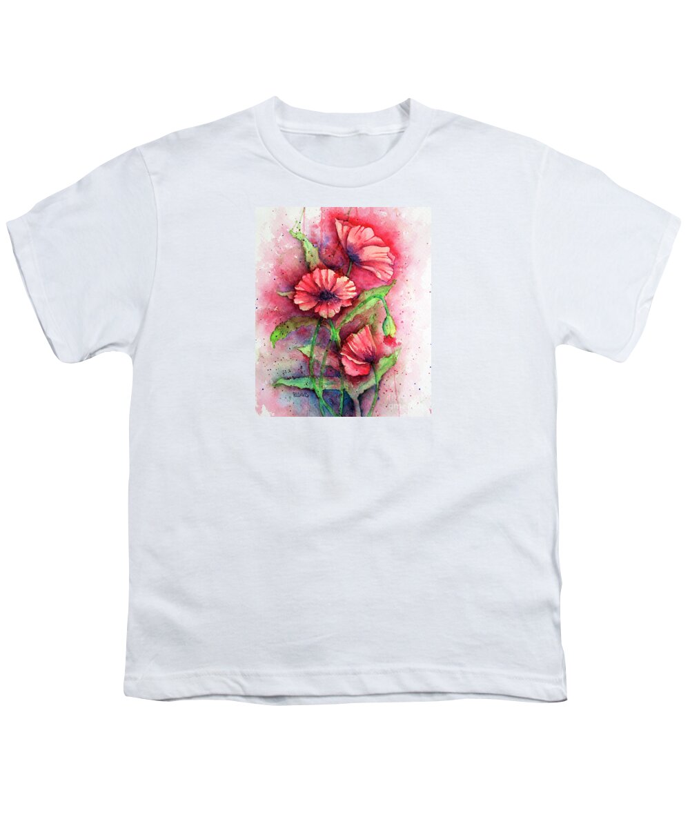 Poppy Youth T-Shirt featuring the painting Poppies #1 by Rebecca Davis