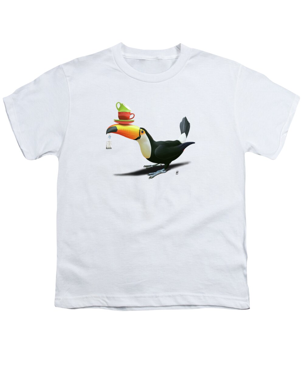 Toucan Youth T-Shirt featuring the digital art Tea For Tou Wordless by Rob Snow