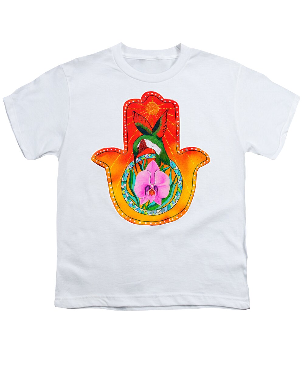 Hamsa Youth T-Shirt featuring the painting The Humming Hamsa by Patricia Arroyo