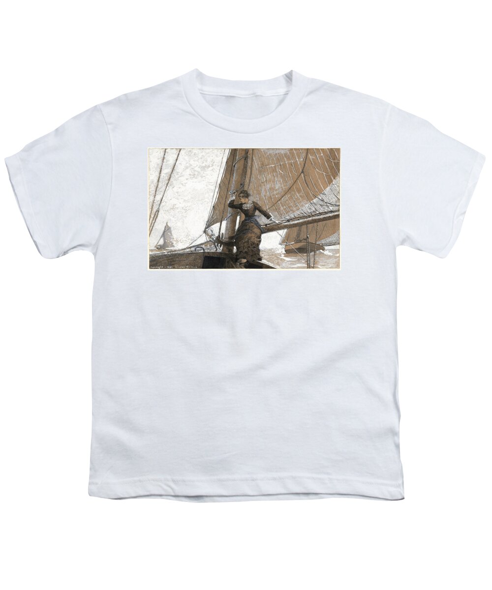 Winslow Homer Youth T-Shirt featuring the drawing Yachting Girl #3 by Winslow Homer