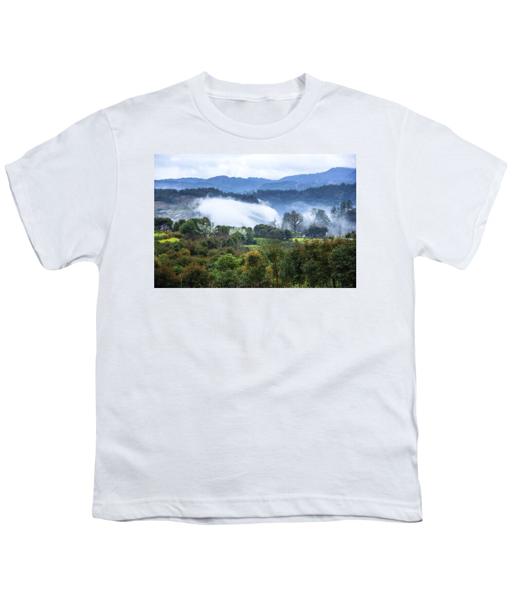 Nature Youth T-Shirt featuring the photograph Mountains scenery in the mist #15 by Carl Ning
