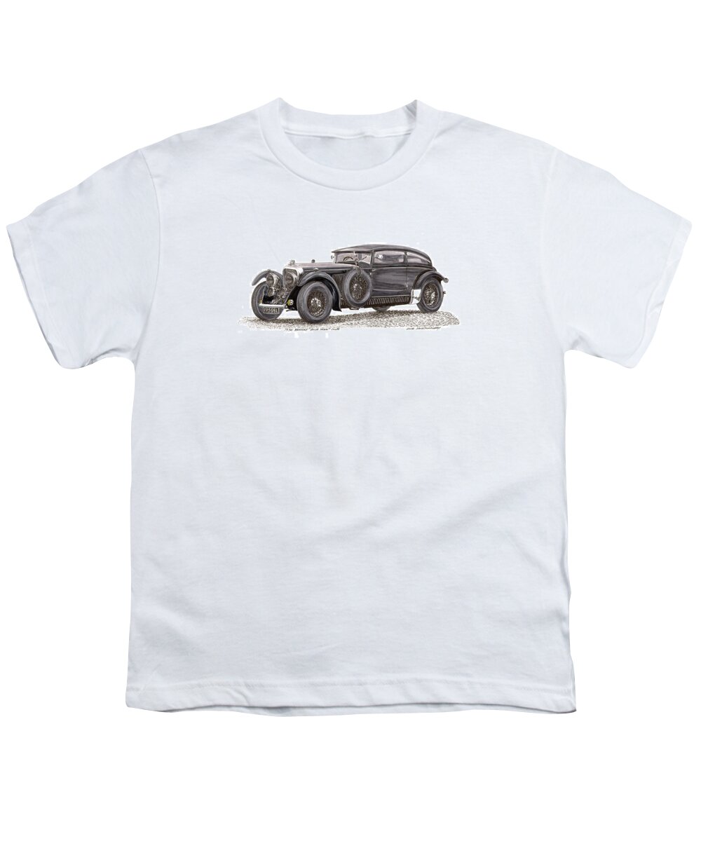 1930 Bentley Blue Train Coupe Youth T-Shirt featuring the painting 1930 Bentley Blue Train Coupe by Jack Pumphrey