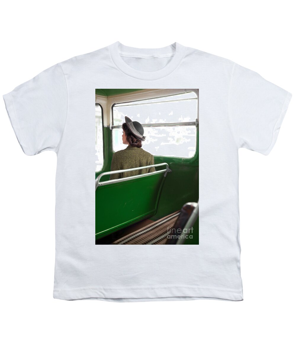 Woman Youth T-Shirt featuring the photograph 1940s Woman On A Bus by Lee Avison