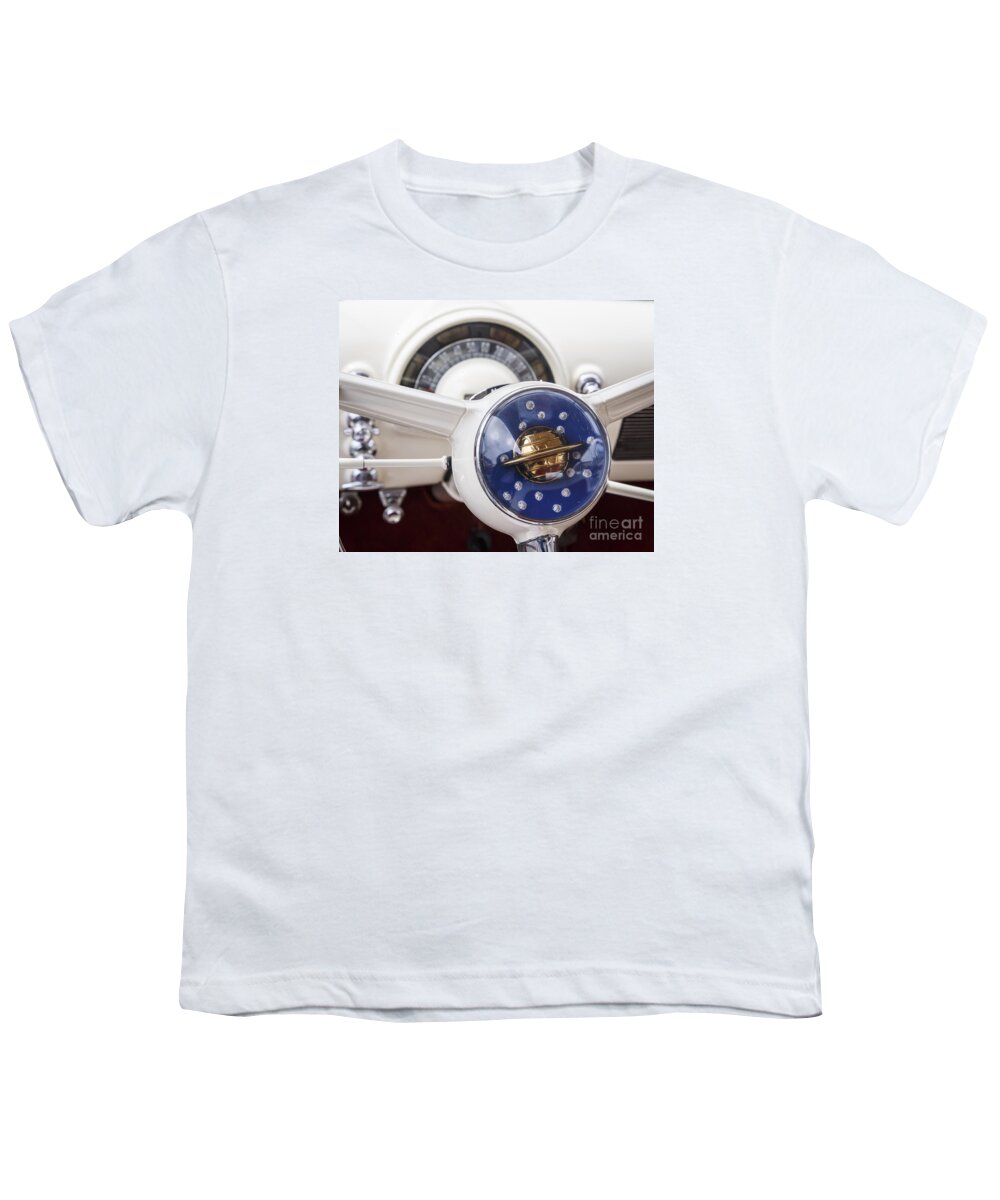 1950 Oldsmobile Youth T-Shirt featuring the photograph 1950 Oldsmobile Steering by Dennis Hedberg