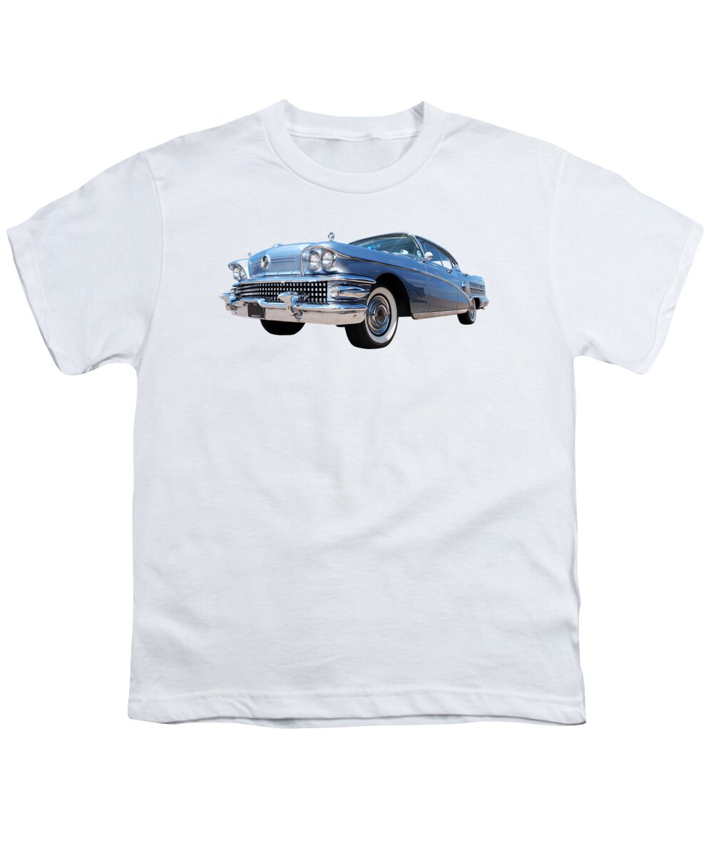Buick Youth T-Shirt featuring the photograph 1958 Buick Roadmaster 75 in a Blue Mood by Gill Billington