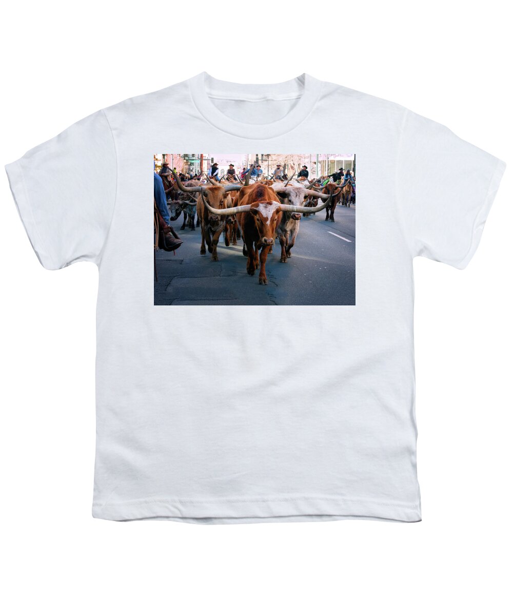  Colorado Youth T-Shirt featuring the photograph National Western Stock Show Kick-off Parade in Denver by OLena Art by Lena Owens - Vibrant DESIGN