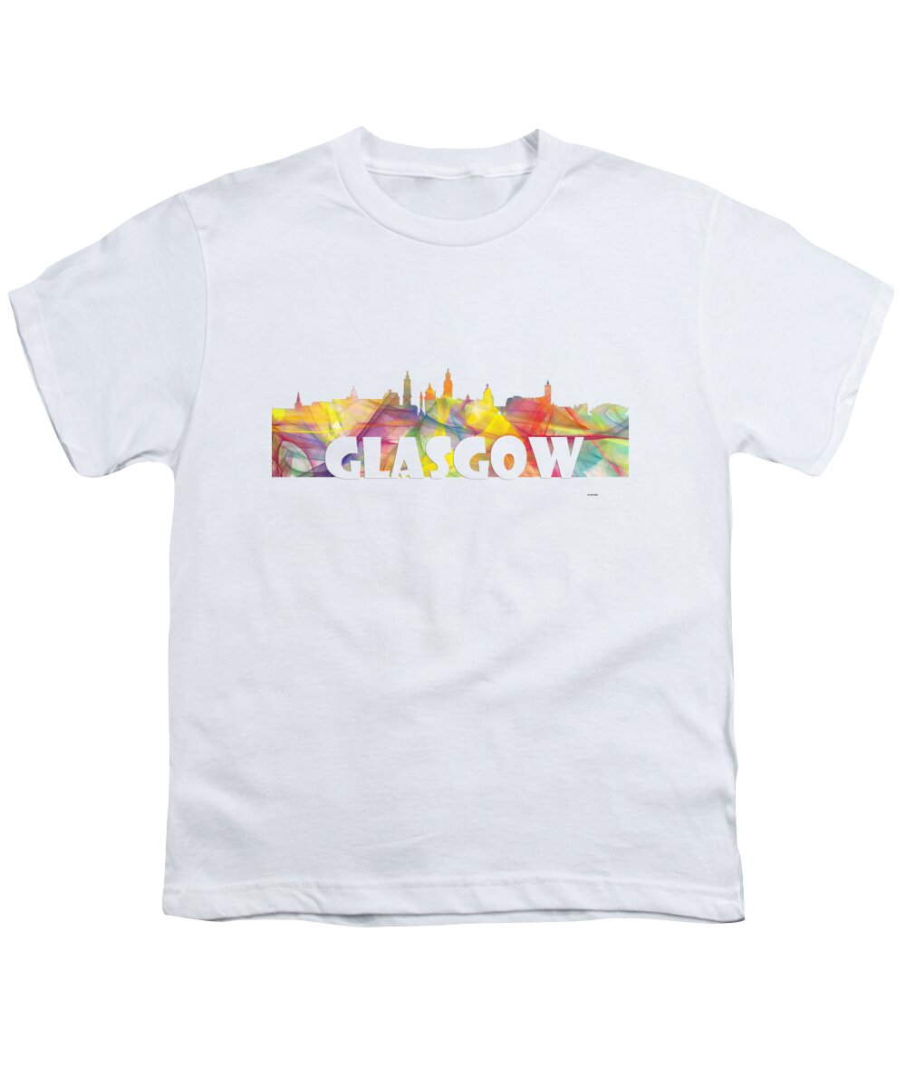 Glasgow Scotland Skyline Youth T-Shirt featuring the digital art Glasgow Scotland Skyline #2 by Marlene Watson