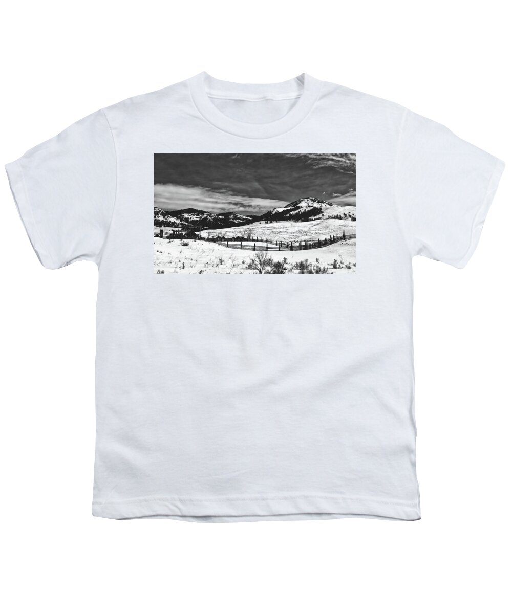 Yellowstone Youth T-Shirt featuring the photograph Lamar Ranger Station In Winter - Yellowstone #2 by Mountain Dreams