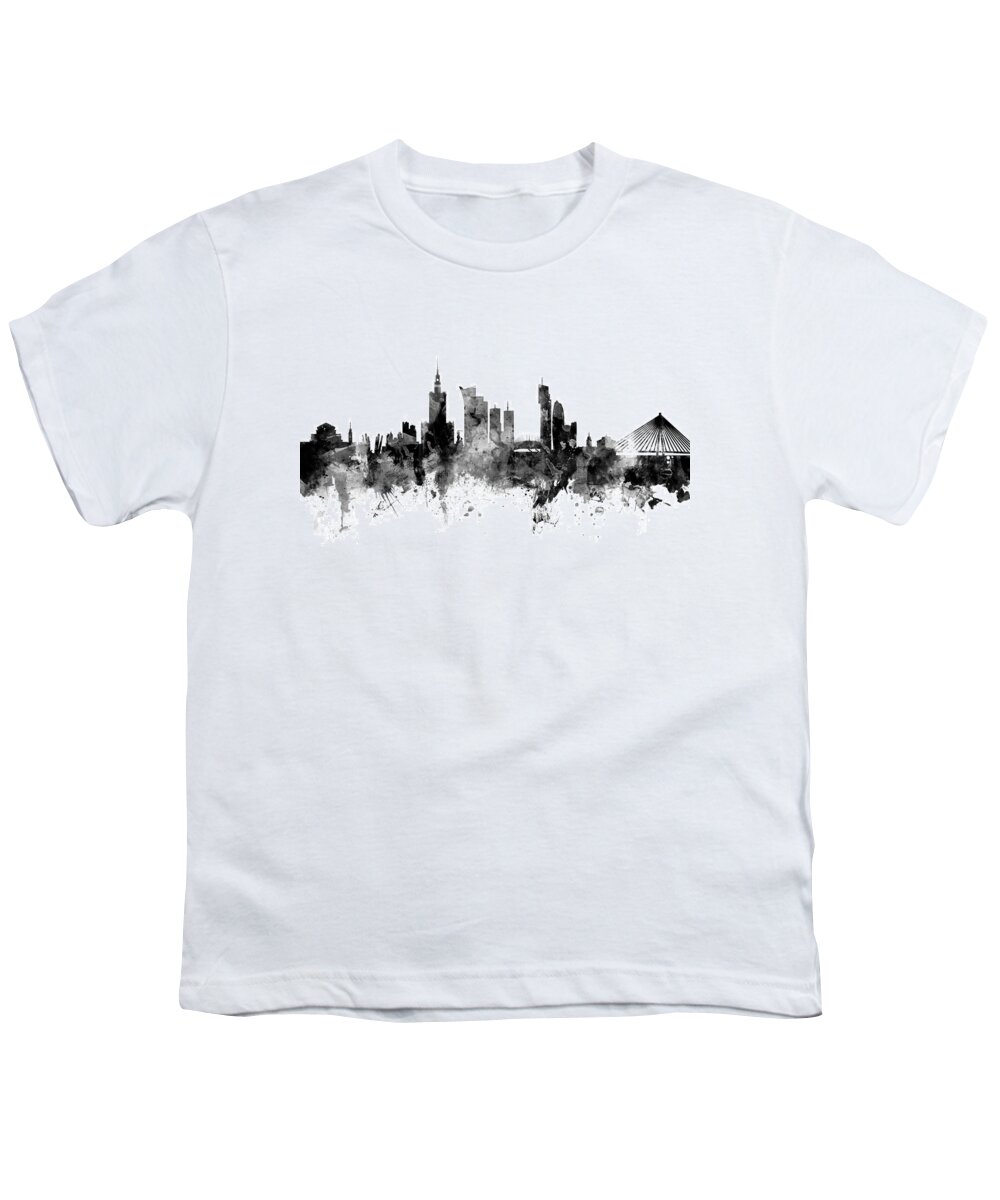 Poland Youth T-Shirt featuring the digital art Warsaw Poland Skyline #2 by Michael Tompsett
