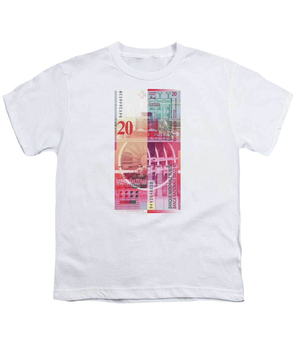 'paper Currency' By Serge Averbukh Youth T-Shirt featuring the digital art 20 Swiss Franc Bill by Serge Averbukh