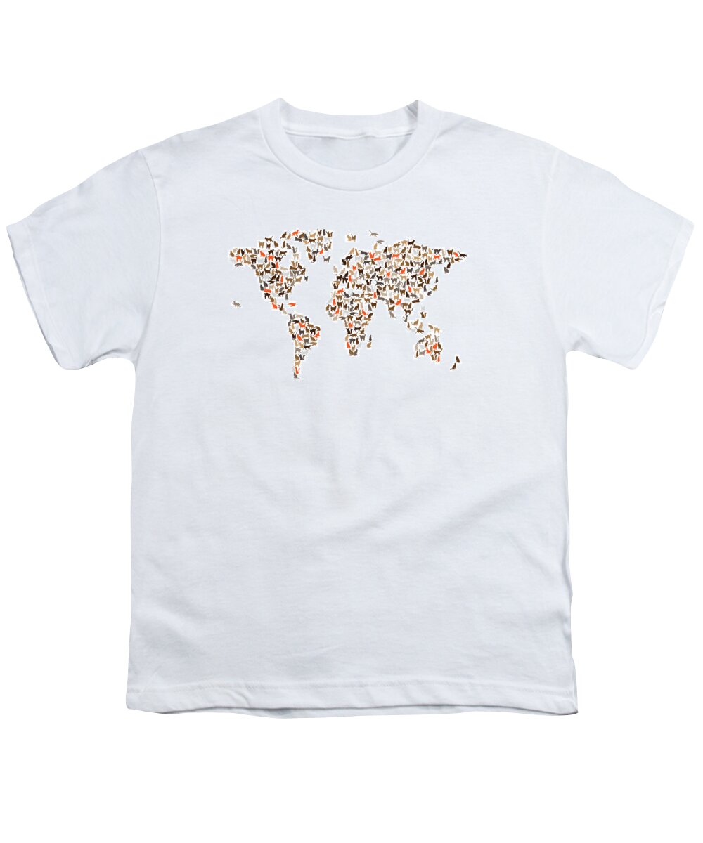 World Map Youth T-Shirt featuring the digital art Cats Map of the World Map #4 by Michael Tompsett