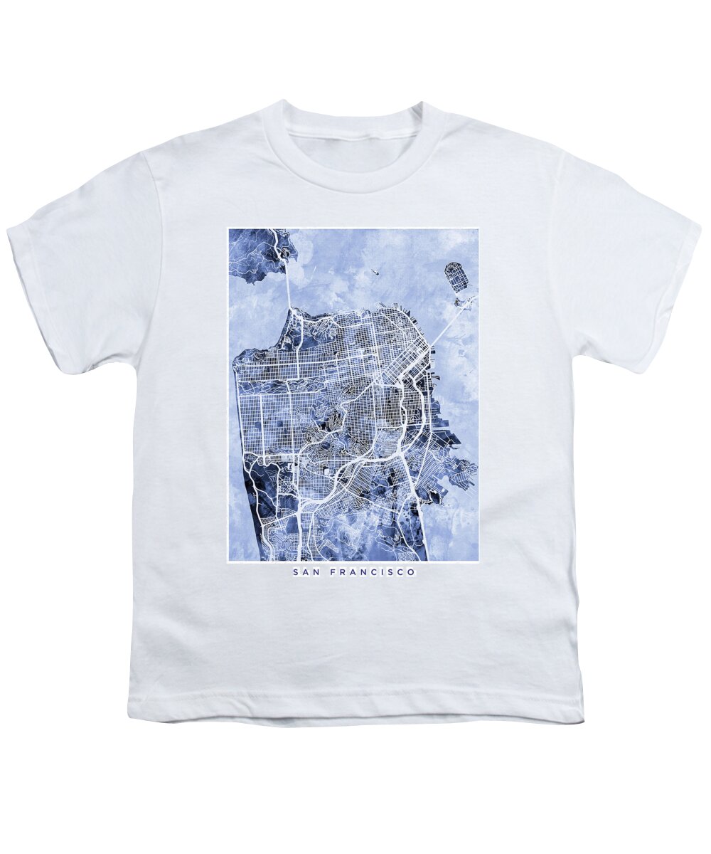 San Francisco Youth T-Shirt featuring the digital art San Francisco City Street Map #7 by Michael Tompsett