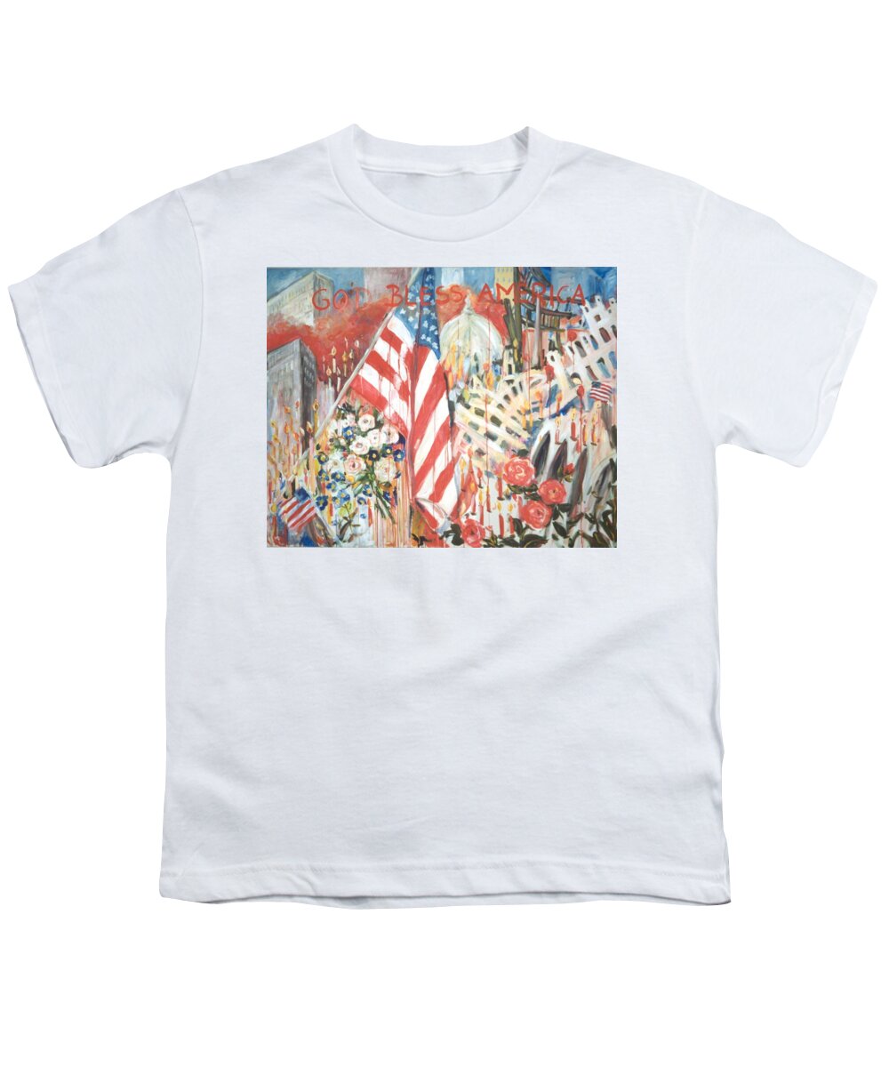 Ingrid Dohm Youth T-Shirt featuring the painting 9-11 Attack by Ingrid Dohm