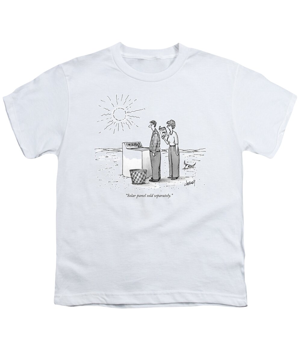 solar Panel Sold Separately. Youth T-Shirt featuring the drawing A Wife Reads Her Husband The Instructions by Tom Cheney