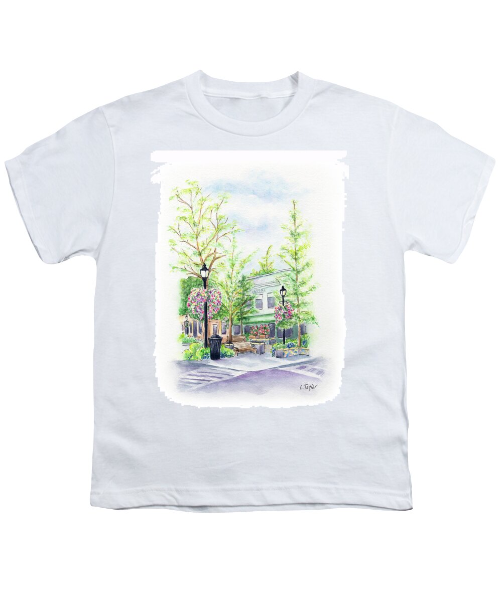 Small Town Youth T-Shirt featuring the painting Across the Plaza by Lori Taylor
