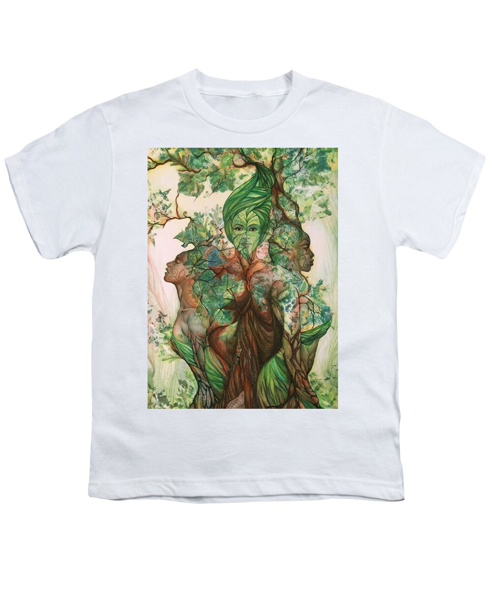 Nature Youth T-Shirt featuring the drawing Living Tree by Bernadett Bagyinka