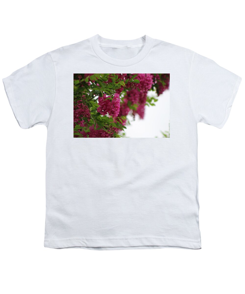 Amaranth Youth T-Shirt featuring the photograph Amaranth Pink Flowering Locust Tree in Spring Rain by Colleen Cornelius