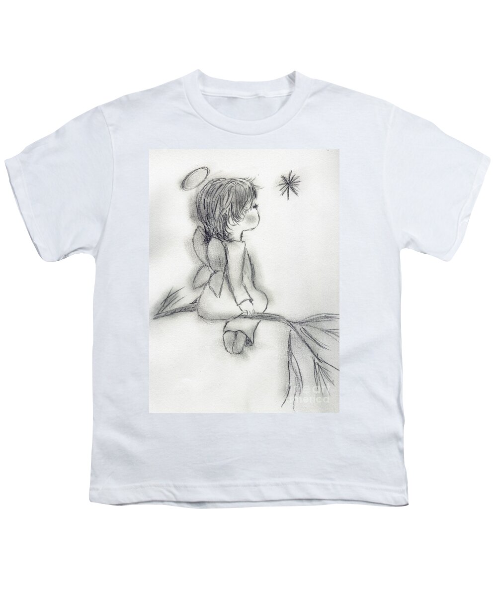 Angel Youth T-Shirt featuring the drawing Angel Wishing on a Star by Sonya Chalmers