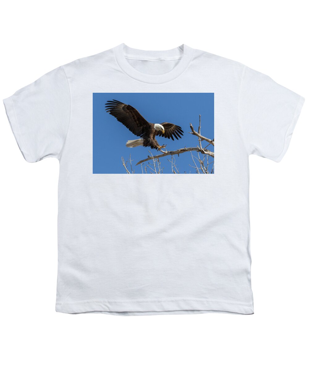 Bald Eagle Youth T-Shirt featuring the photograph Bald Eagle at Touch Down by Tony Hake