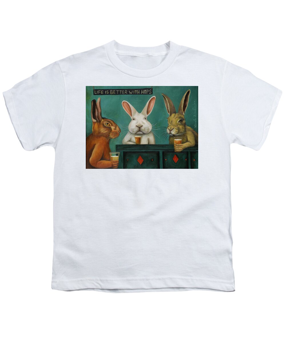 Rabbits Youth T-Shirt featuring the painting Bar Hopping by Leah Saulnier The Painting Maniac