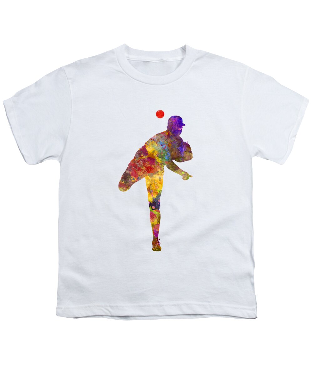 Baseball Youth T-Shirt featuring the painting Baseball player throwing a ball by Pablo Romero