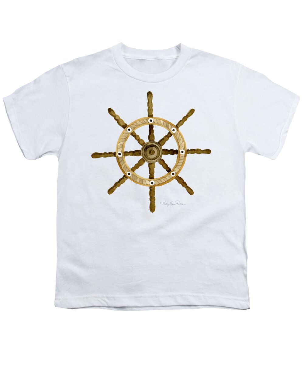Ship Youth T-Shirt featuring the painting Beach House Nautical Boat Ship Anchor Vintage by Audrey Jeanne Roberts