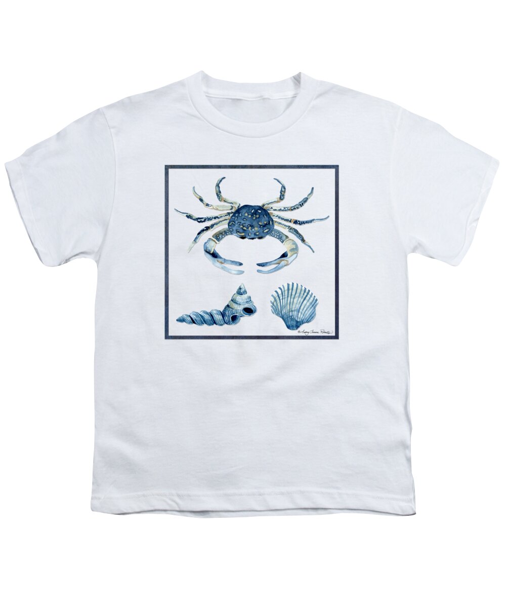Sea Youth T-Shirt featuring the painting Beach House Sea Life Crab Turban Shell n Scallop by Audrey Jeanne Roberts